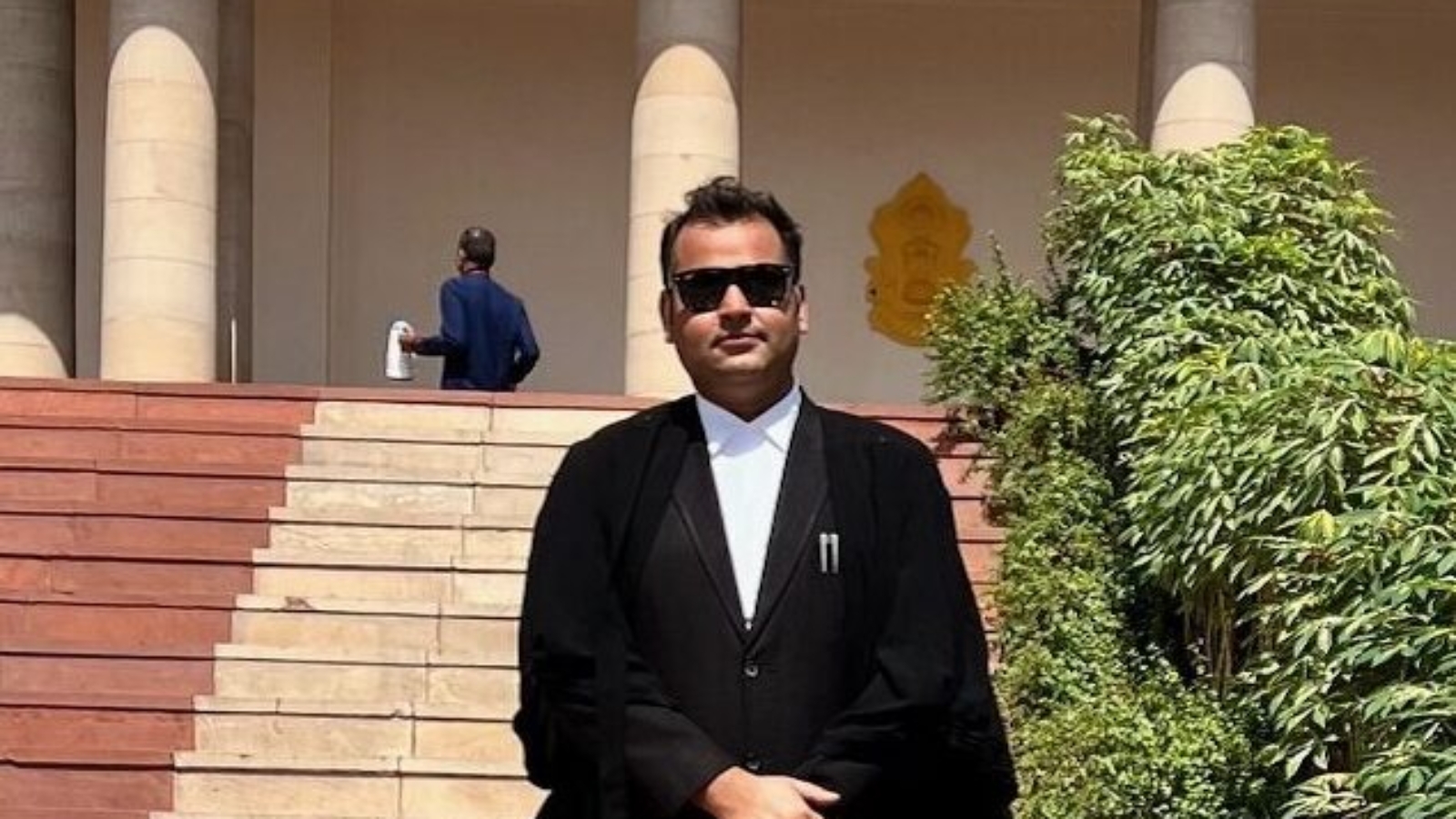 Litigation Practice at Dwarka Court - Illustration of an advocate reviewing case documents, with Dwarka Courts in the background and a Chamber 728 plaque.