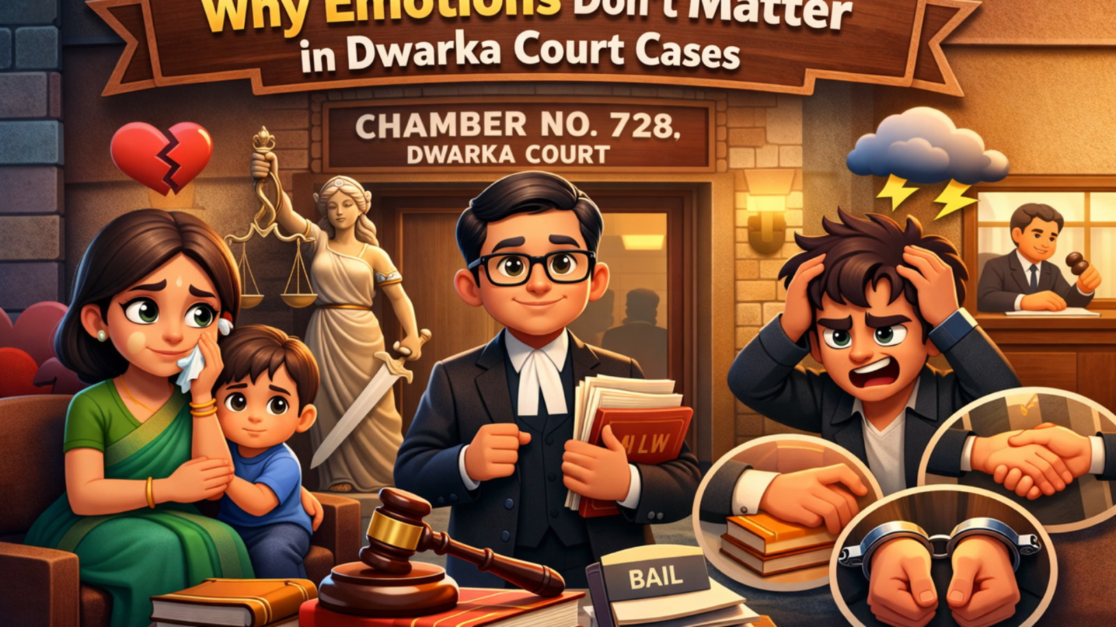 In Dwarka Court, legal strategy and evidence matter more than emotional arguments.