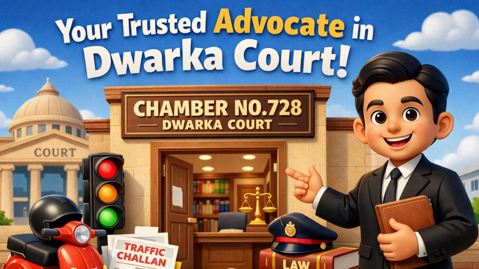 Advocate in Dwarka Court assisting client with traffic challan case Variation: Traffic challan lawyer in Dwarka Court providing professional legal assistance
