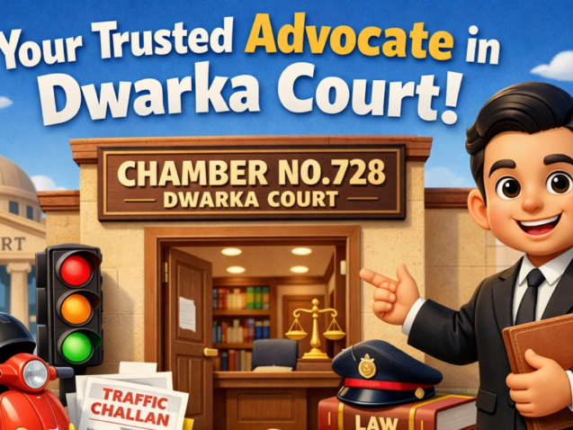Advocate in Dwarka Court assisting client with traffic challan case Variation: Traffic challan lawyer in Dwarka Court providing professional legal assistance