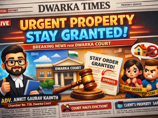 Stay order secured in property dispute at Dwarka Court by experienced civil advocate Variation: Urgent injunction granted in Dwarka Court property case under Order 39 CPC