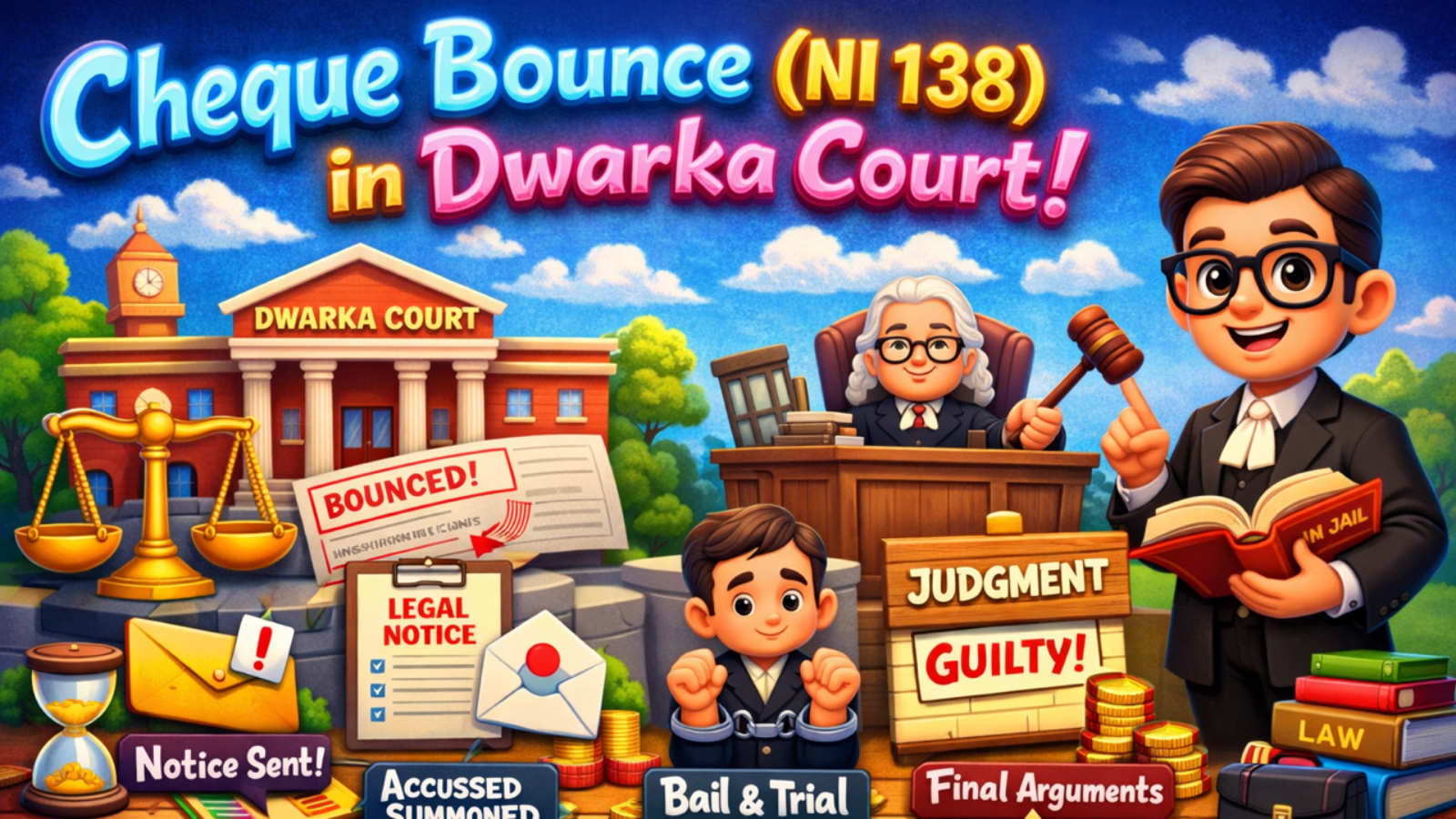 Step-by-step NI 138 cheque dishonour case process at Dwarka Court, Sector-10 – Expert legal representation with 18+ years experience.