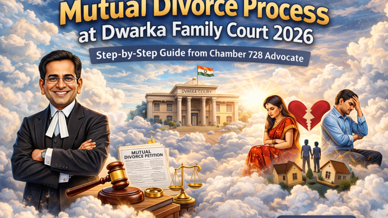 Couple filing mutual divorce petition at Family Court in Dwarka Court Sector 10 with experienced divorce lawyer assistance.