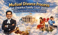 Couple filing mutual divorce petition at Family Court in Dwarka Court Sector 10 with experienced divorce lawyer assistance.