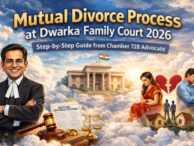 Couple filing mutual divorce petition at Family Court in Dwarka Court Sector 10 with experienced divorce lawyer assistance.