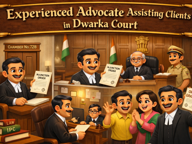 Property lawyer at Dwarka Court handling partition suit, injunction stay order, possession and builder dispute matters in 2026.
