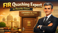 FIR Quashing Advocate Dwarka standing in front of Dwarka Court chamber representing client in Delhi High Court case