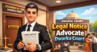 Legal Notice Advocate Dwarka Court Notice Advocate Dwarka Court drafting legal notice in office with Dwarka Court background