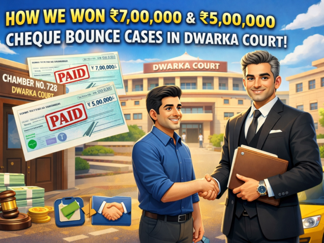 Advocate for Cheque Bounce cases in Dwarka Court helping client win ₹7 lakh and ₹5 lakh cheque bounce cases at Dwarka District Court Delhi