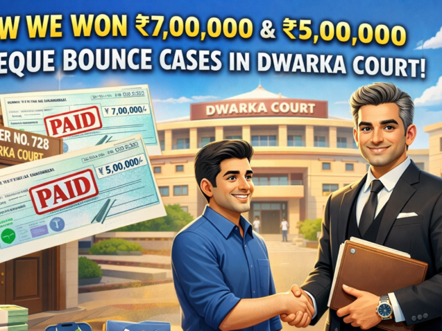Advocate for Cheque Bounce cases in Dwarka Court helping client win ₹7 lakh and ₹5 lakh cheque bounce cases at Dwarka District Court Delhi