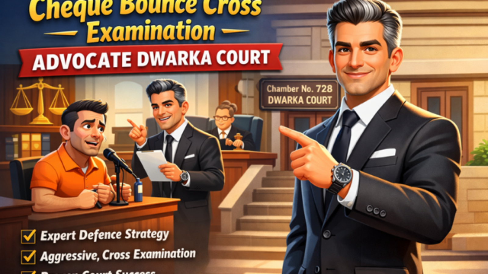 Cheque Bounce Cross Examination Advocate Dwarka arguing case in Dwarka Court