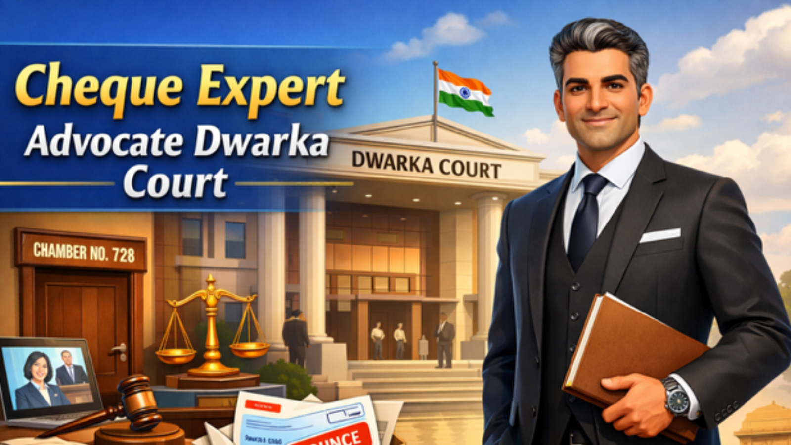 Cheque Expert Advocate Dwarka Court assisting clients in cheque bounce cases under Section 138 NI Act at Dwarka Court New Delhi