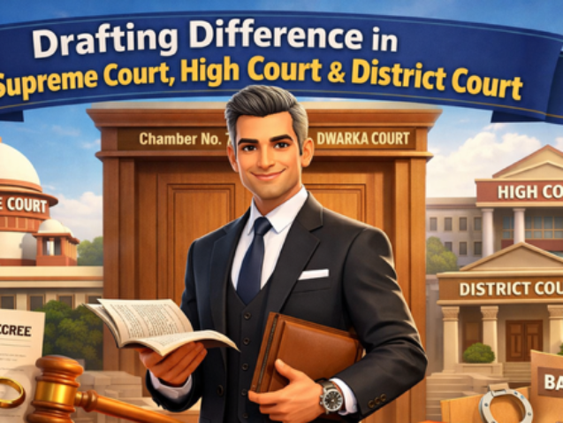 Advocate Dwarka Court explaining legal drafting differences between Supreme Court, High Court and District Court in India