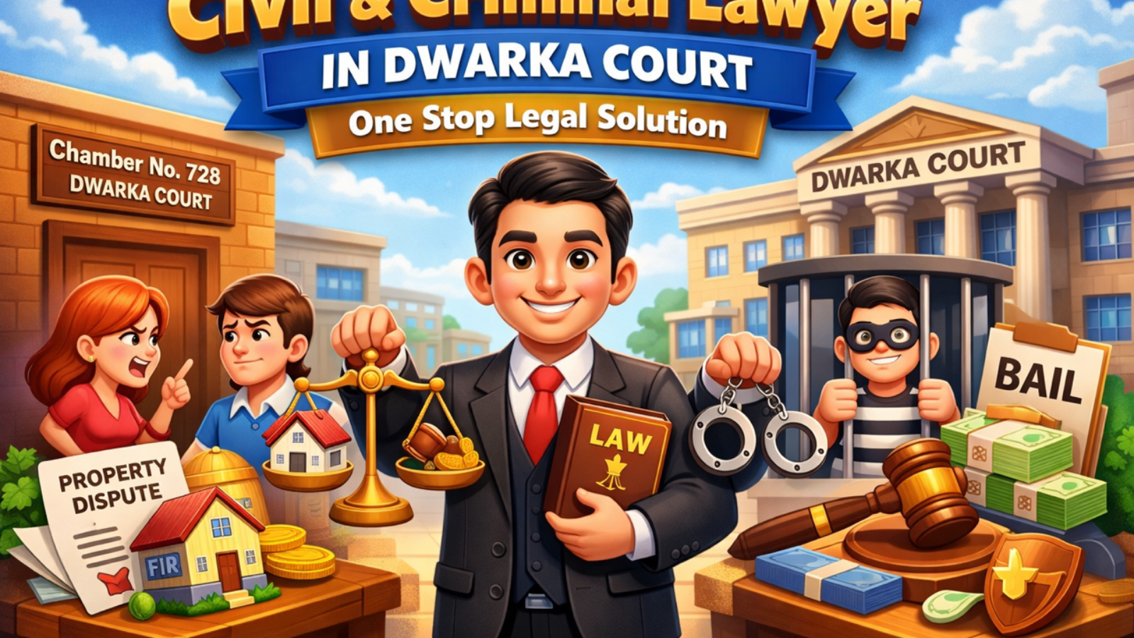 Civil and Criminal Lawyer in Dwarka Court providing integrated legal services for divorce, property disputes and bail matters.