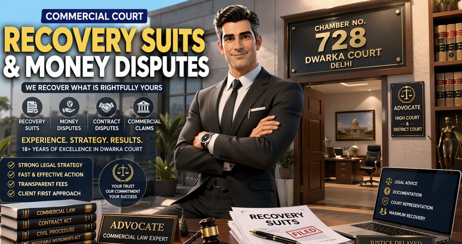 Best advocate Commercial Court Dwarka handling recovery suits