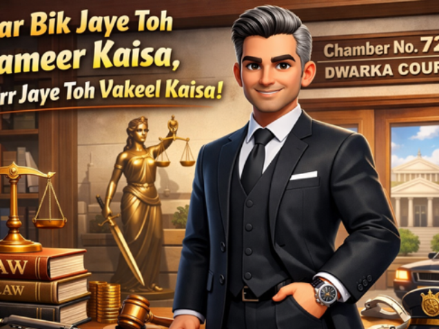 Advocate Dwarka Court professional lawyer standing confidently with court background