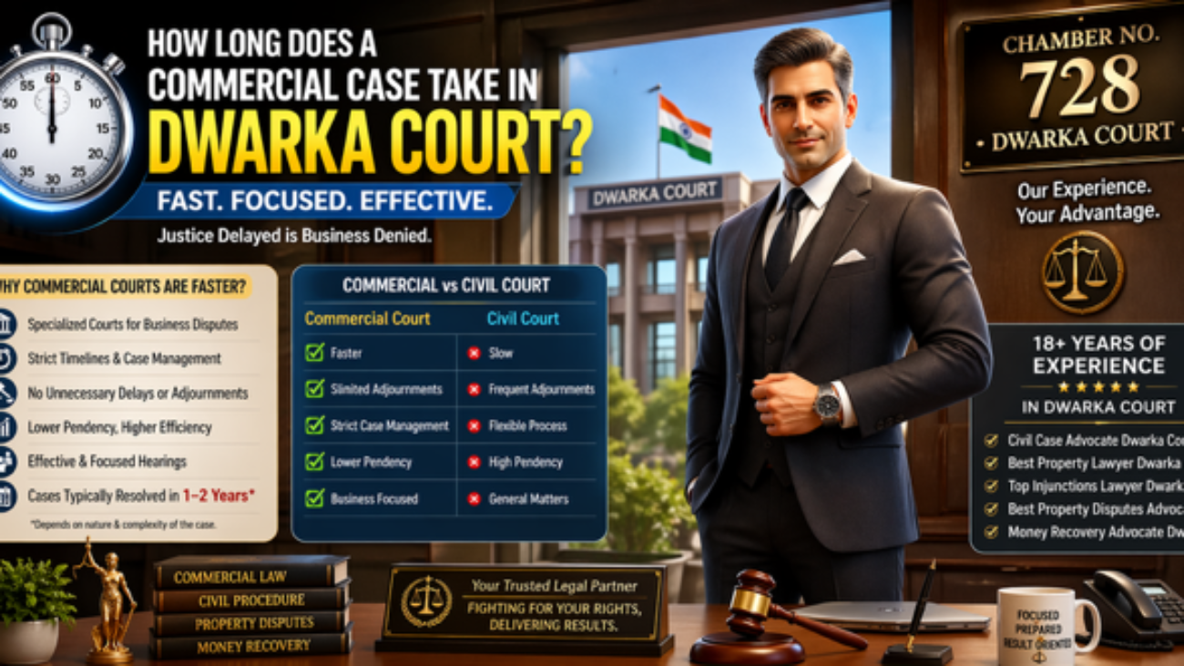 Commercial court case timeline Dwarka Court Delhi advocate