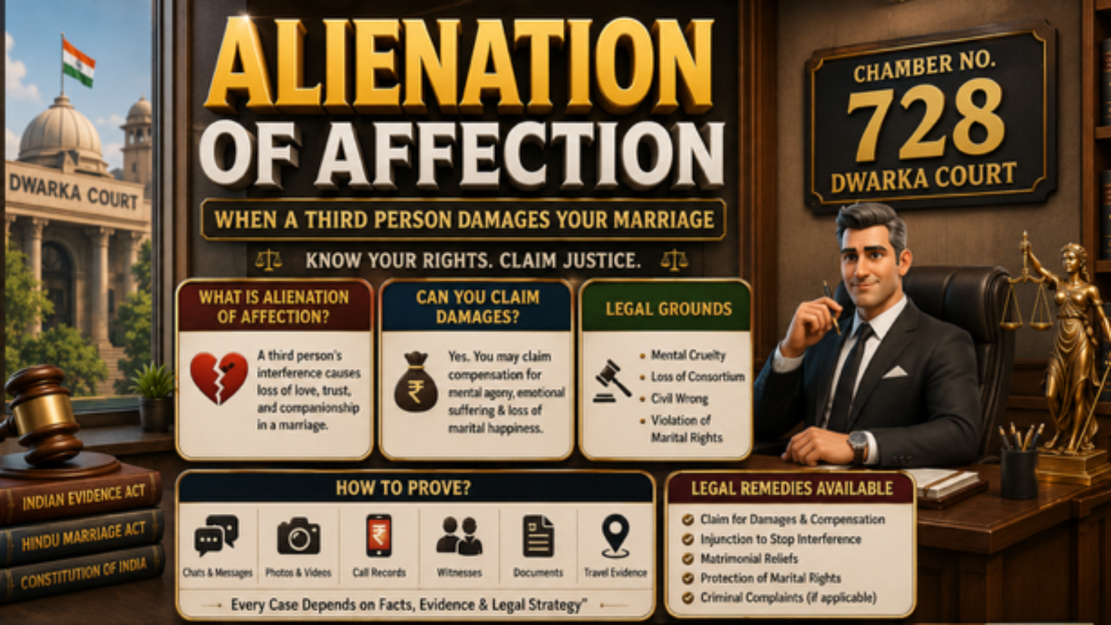 Alienation of Affection case advocate in Dwarka Court explaining damages and matrimonial legal remedies