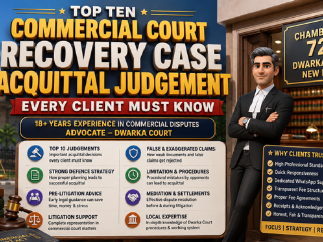 Best Commercial Court Advocate in Dwarka Court Delhi handling recovery case acquittal and commercial disputes