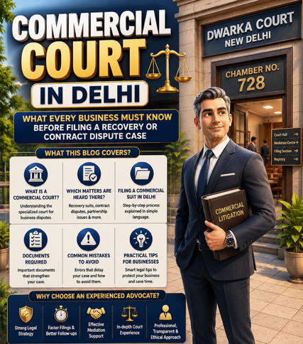 Commercial Court Advocate in Dwarka Court Delhi handling recovery suit and contract dispute cases
