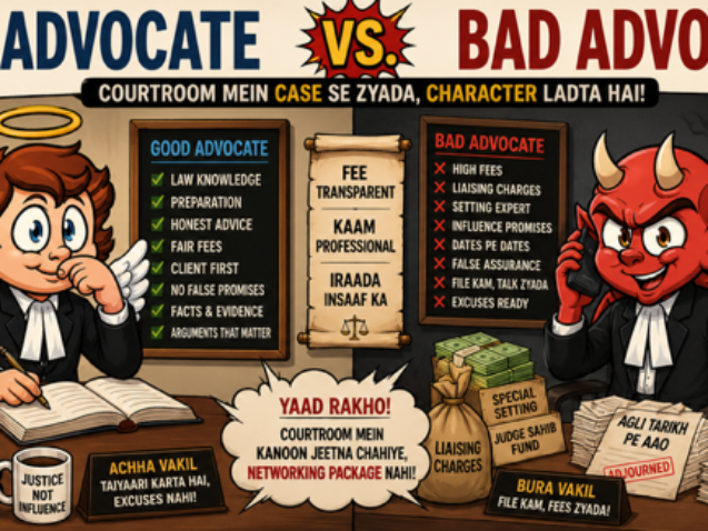Experienced & Ethical Advocate in Dwarka Court explaining difference between good and bad advocate