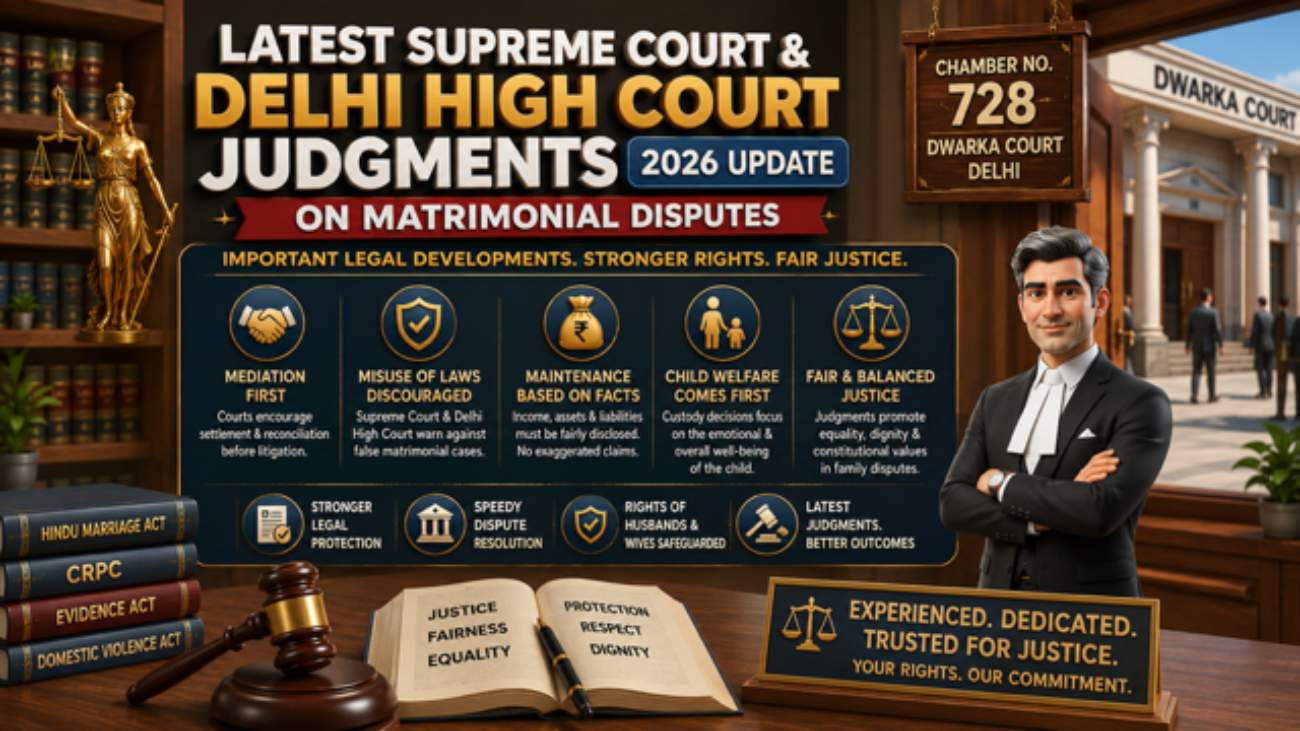 Best Matrimonial Advocate in Dwarka Court Delhi explaining latest Supreme Court and Delhi High Court matrimonial judgments 2026