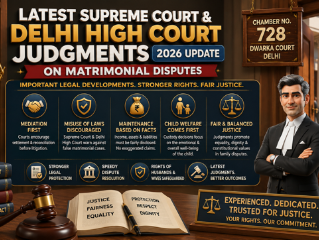Best Matrimonial Advocate in Dwarka Court Delhi explaining latest Supreme Court and Delhi High Court matrimonial judgments 2026
