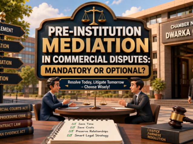 Commercial Court Advocate in Dwarka Court Delhi explaining pre-institution mediation in commercial disputes