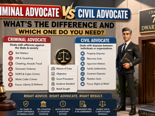 Difference between Criminal Advocate and Civil Advocate near Dwarka Court Delhi