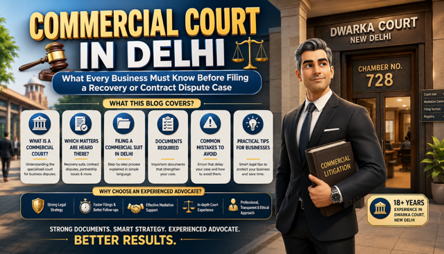 Commercial Court Advocate in Dwarka Court Delhi handling recovery suit and contract dispute cases
