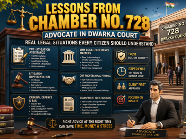 Advocate in Dwarka Court providing criminal, civil, bail and property legal services from Chamber No 728