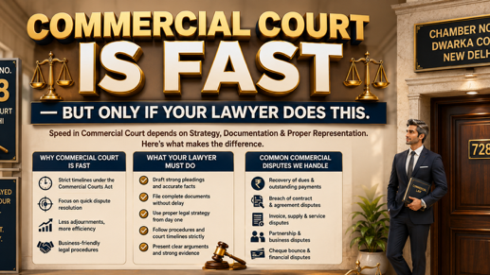 Commercial Court Advocate in Dwarka Court Delhi handling fast commercial litigation matters