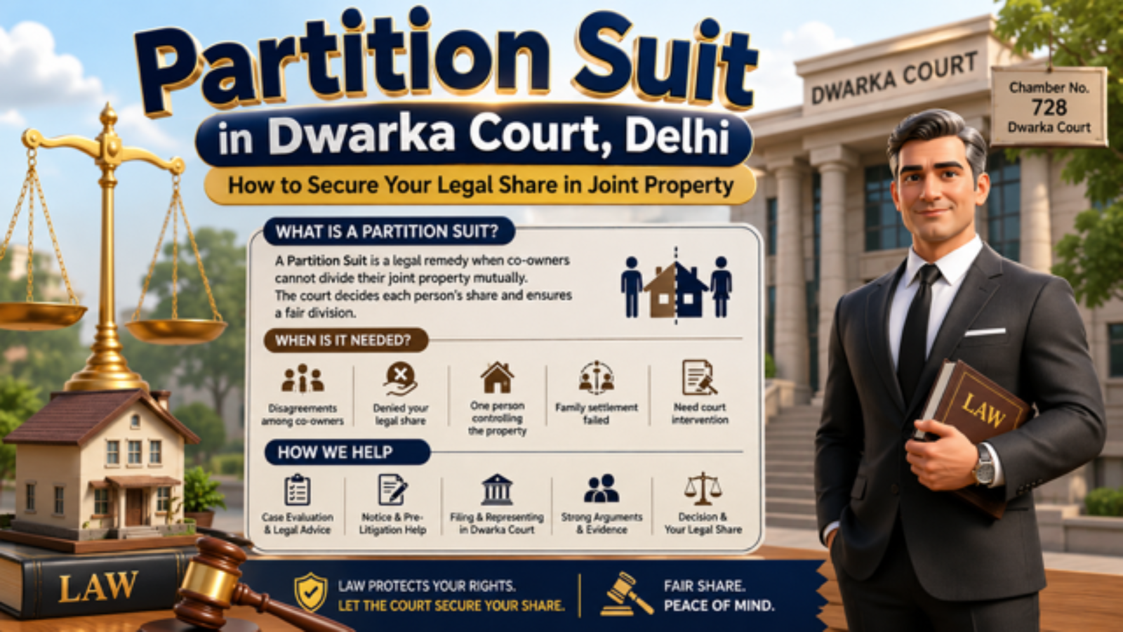 Advocate assisting clients in Partition Suit in Dwarka Court property dispute case