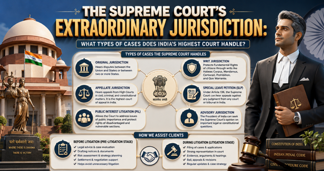 Supreme Court of India handling constitutional, civil and criminal cases explained by advocates near Dwarka Court