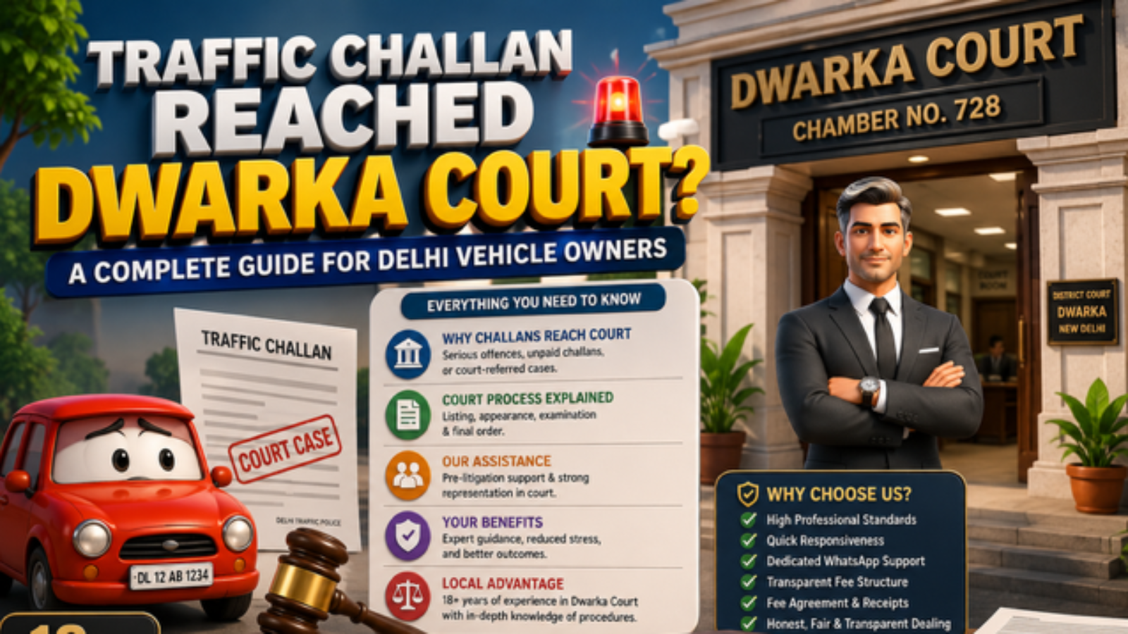 Experienced Traffic Challan Advocate assisting vehicle owners at Dwarka Court Delhi