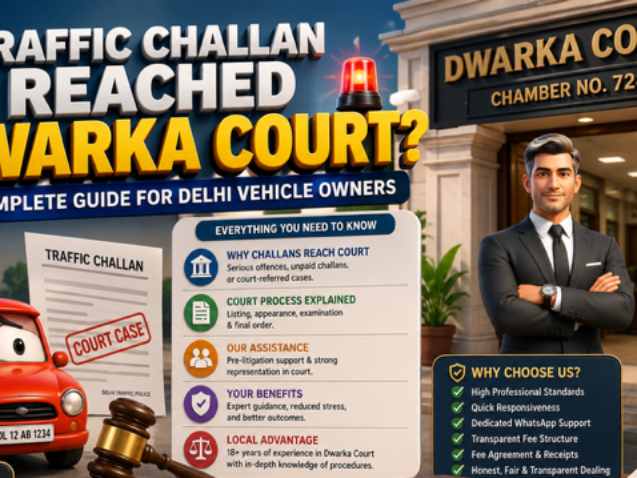 Experienced Traffic Challan Advocate assisting vehicle owners at Dwarka Court Delhi