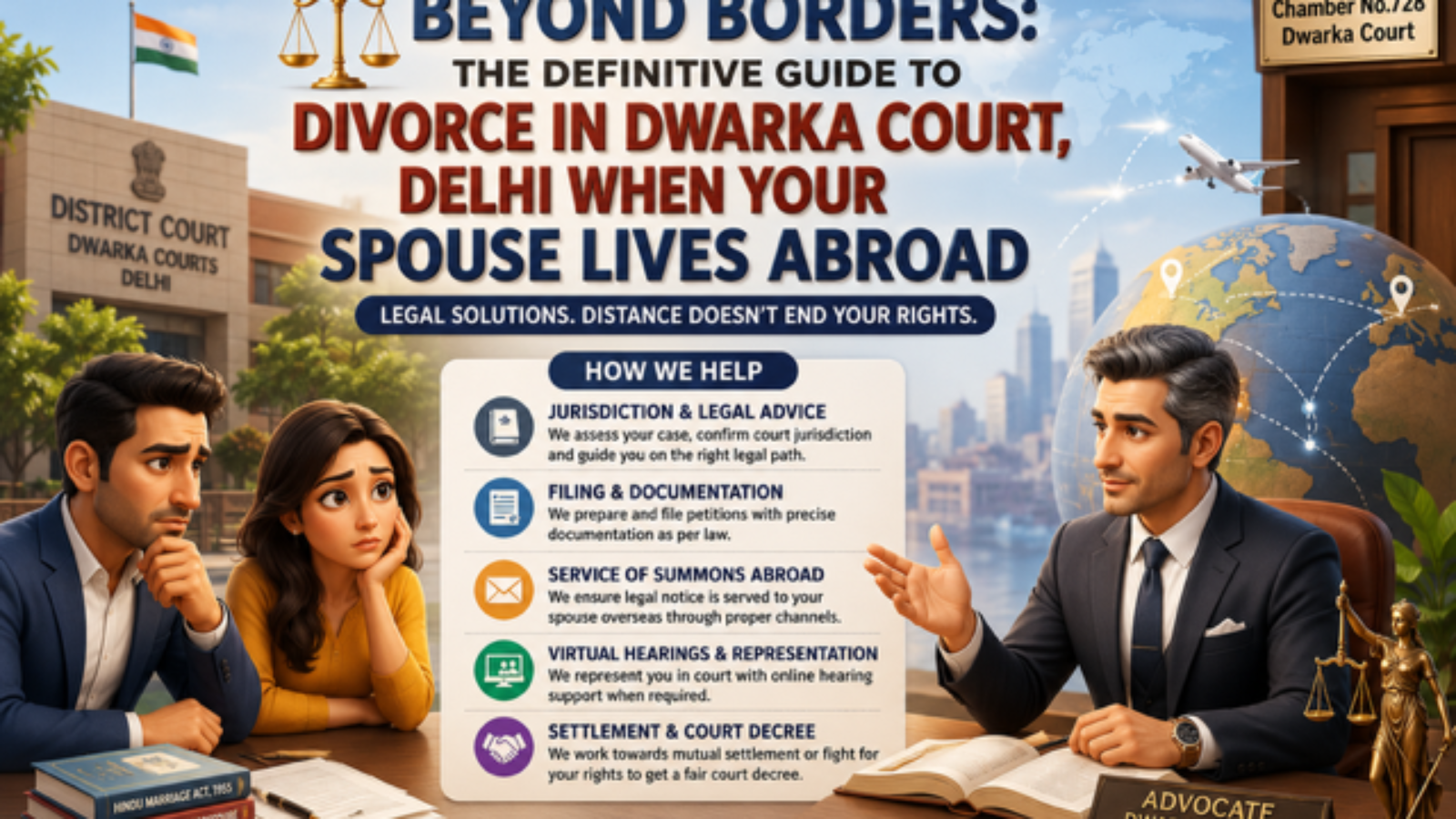 Divorce in Dwarka Court, Delhi When Your Spouse Lives Abroad