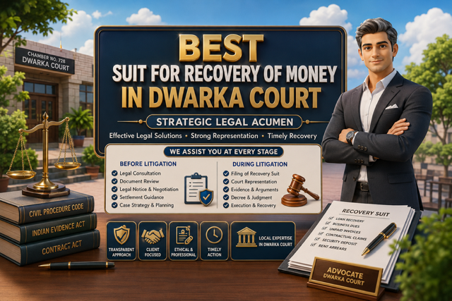 Advocate for Suit for Recovery of Money in Dwarka Court providing legal representation in civil recovery matters.