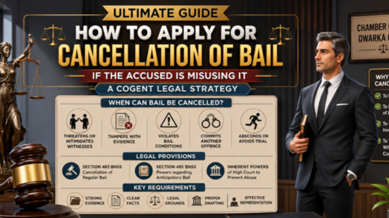 Criminal Advocate Dwarka explaining cancellation of bail if the accused is misusing it before Dwarka Court.