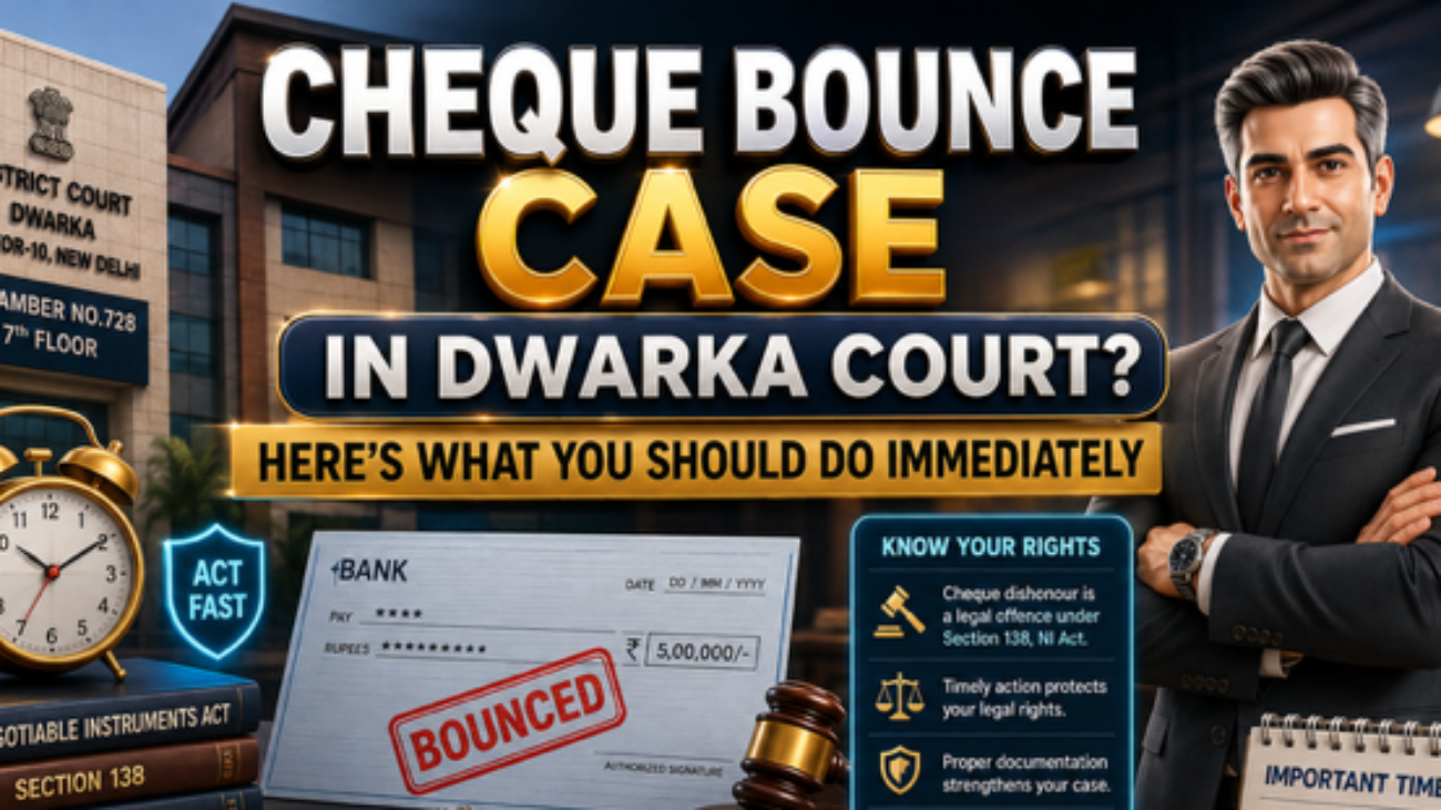 Cheque Bounce Case in Dwarka Court explained by an Advocate in Dwarka Court with legal process, documents, and important steps under the Negotiable Instruments Act.