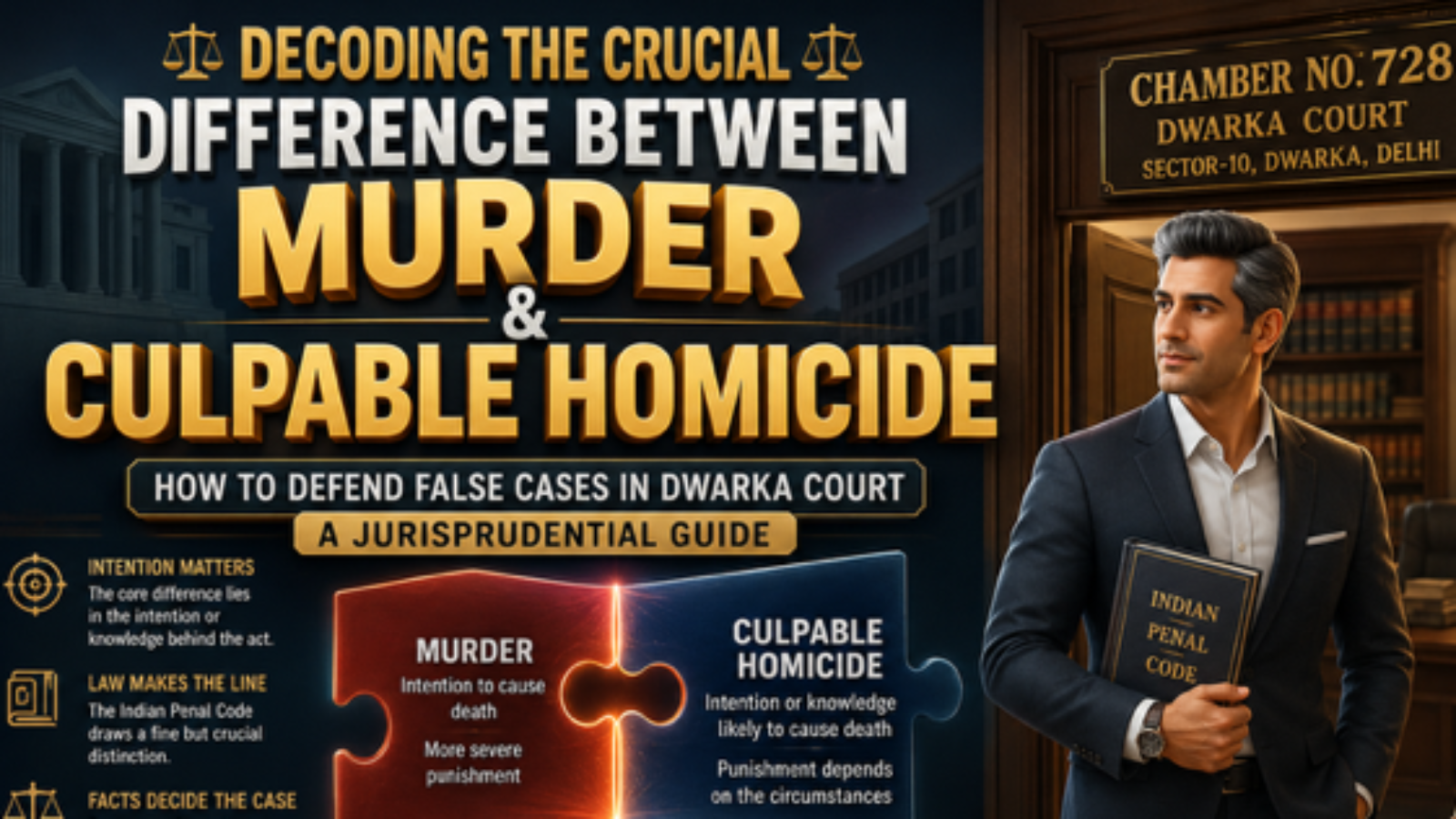 Difference Between Murder & Culpable Homicide explained by Advocate in Dwarka Court Delhi