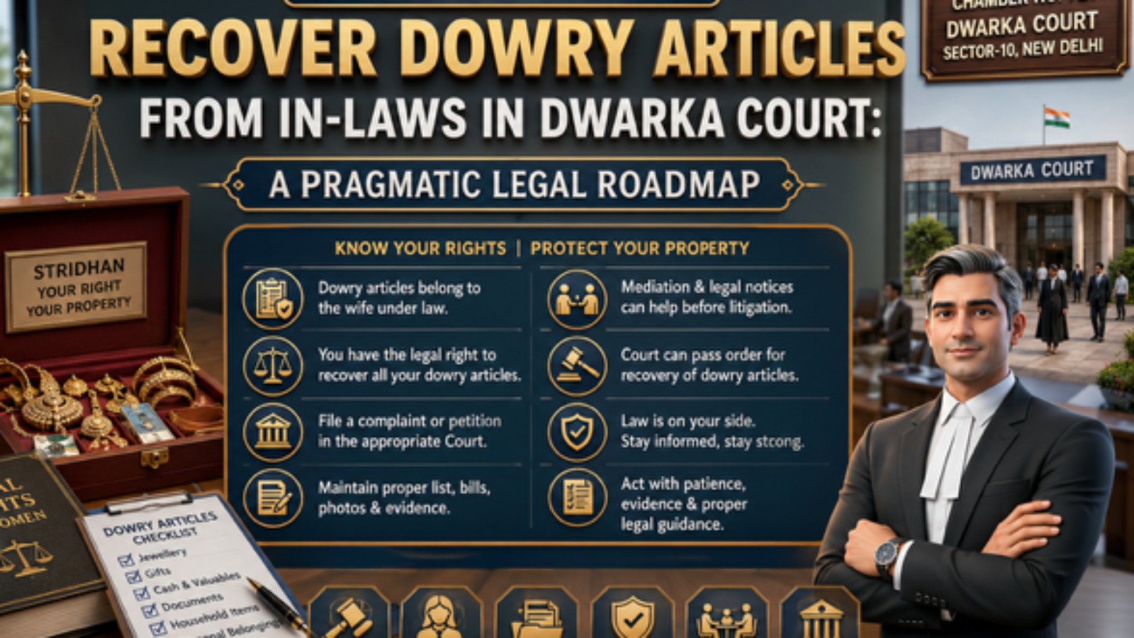 Advocate explaining the legal process to recover dowry articles in Dwarka Court, Delhi