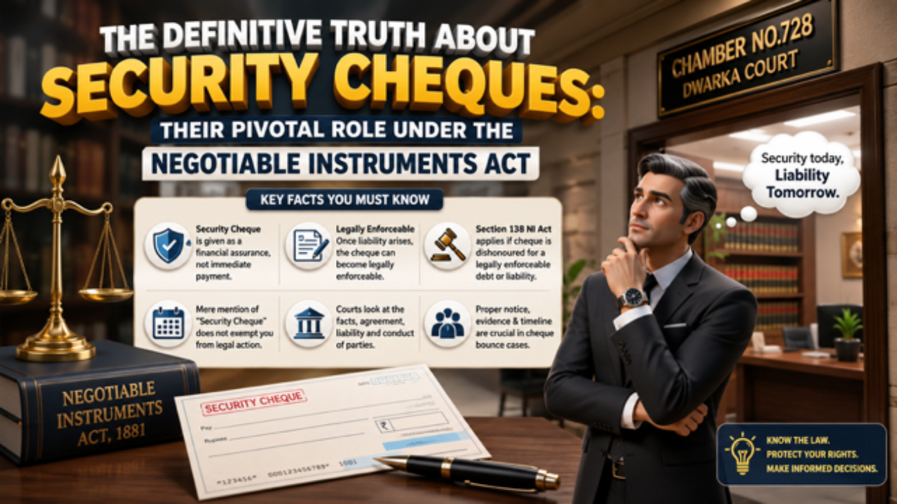 Advocate explaining the truth about security cheques and Section 138 NI Act near Dwarka Court Delhi