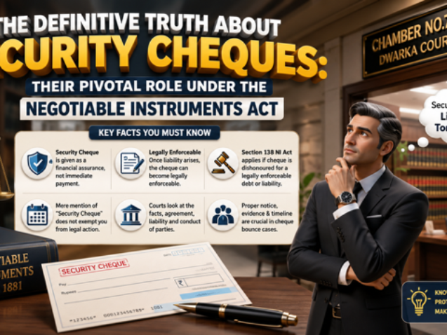 Advocate explaining the truth about security cheques and Section 138 NI Act near Dwarka Court Delhi