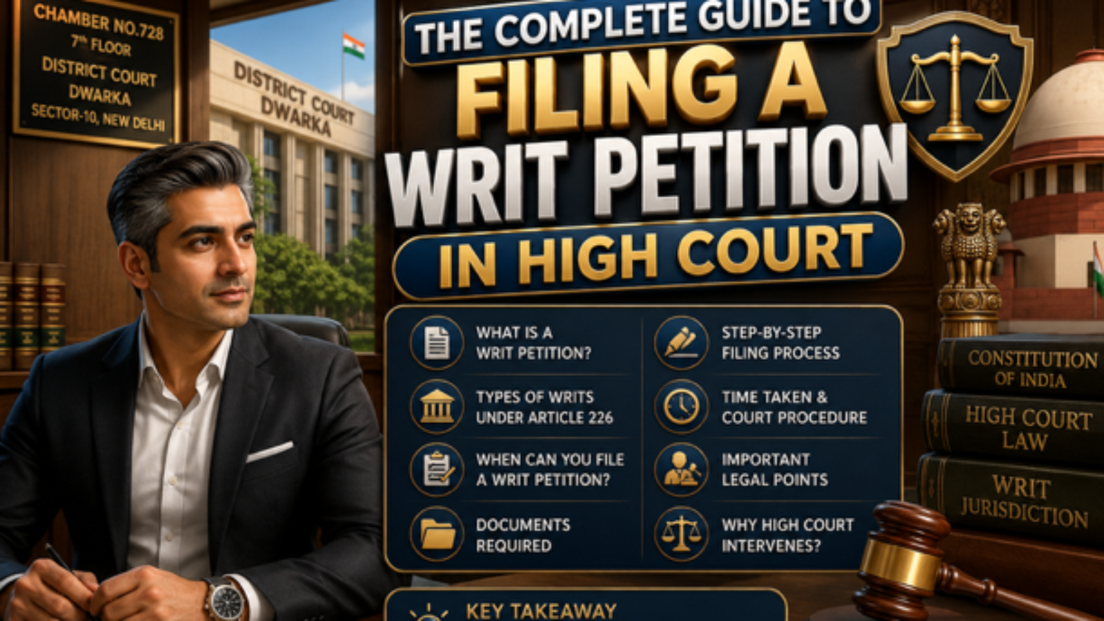 Advocate explaining the procedure for filing a Writ Petition in High Court for clients from Dwarka Court and Delhi.