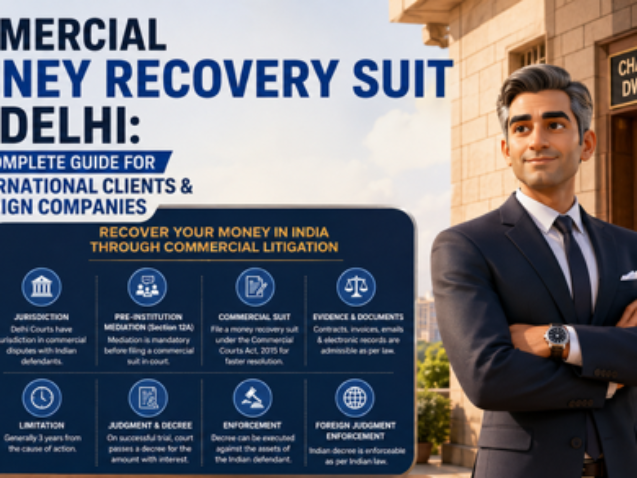 Commercial money recovery suit in Delhi for foreign companies and international clients with Dwarka Court advocate