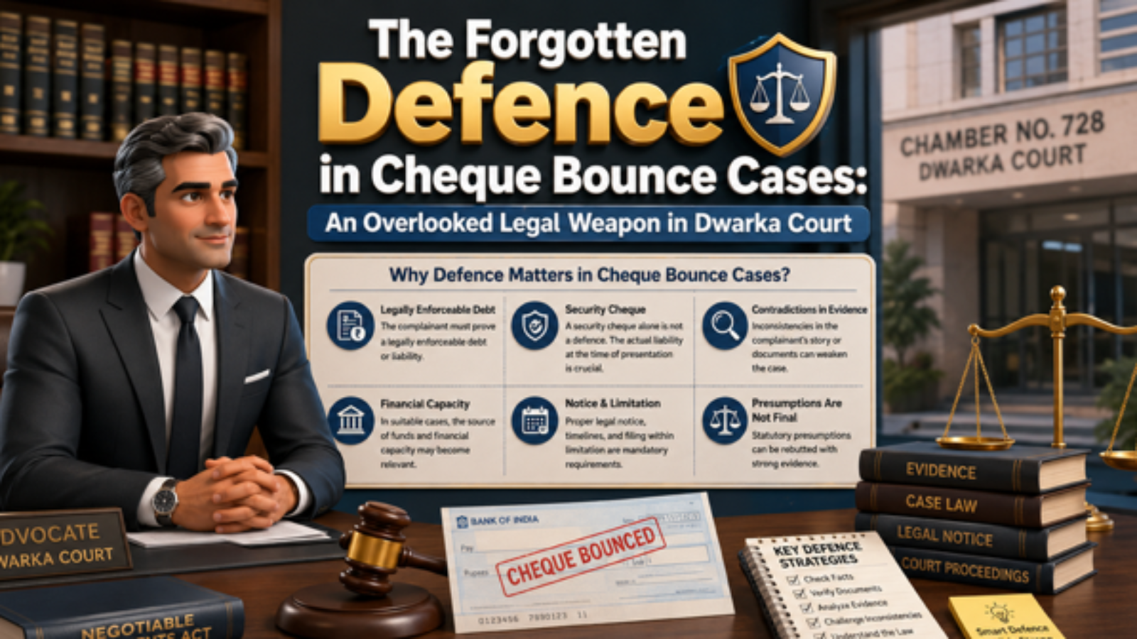 Defence in Cheque Bounce cases before Dwarka Court Delhi