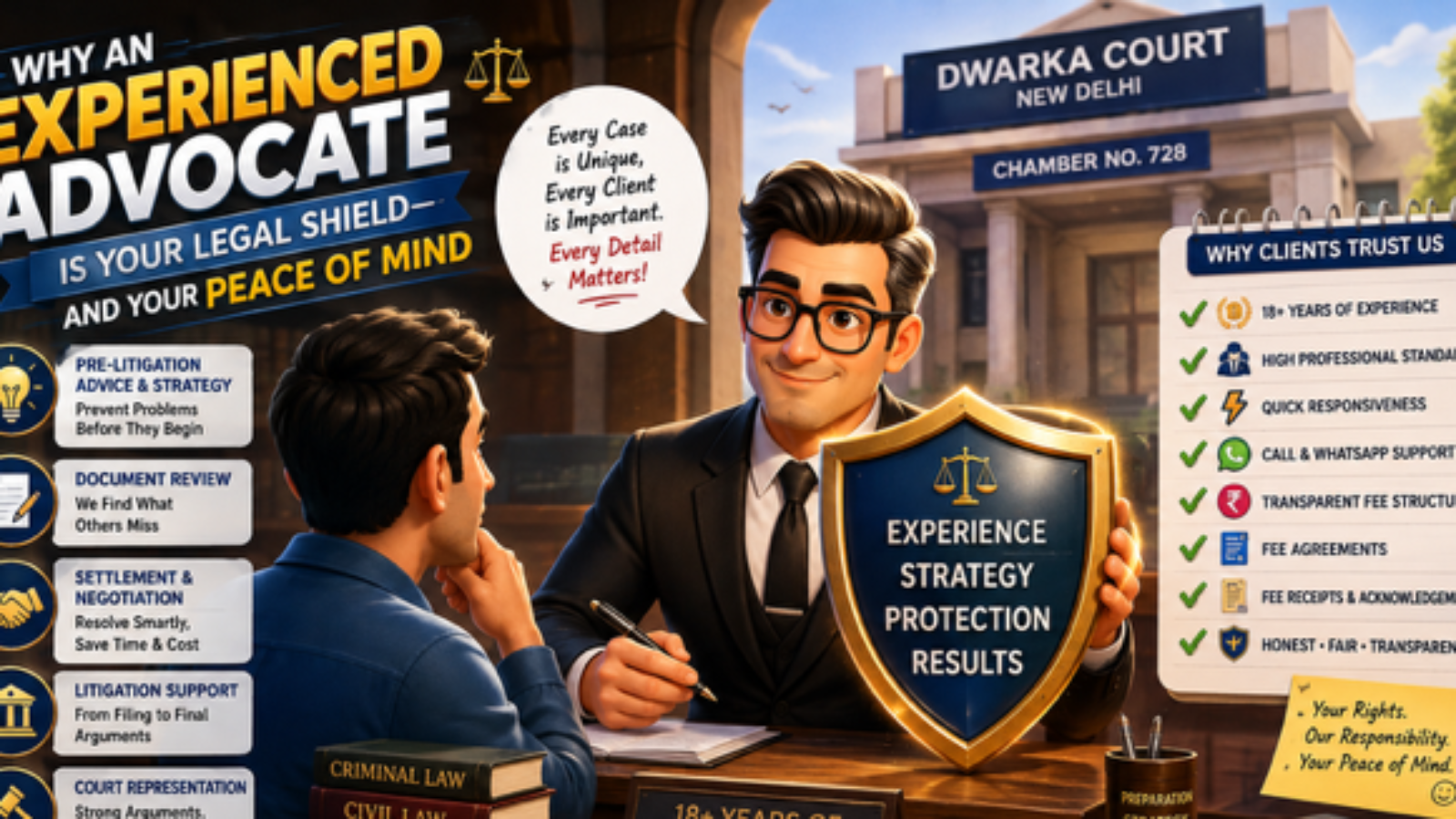 Experienced Advocate in Dwarka Court providing legal guidance and representation