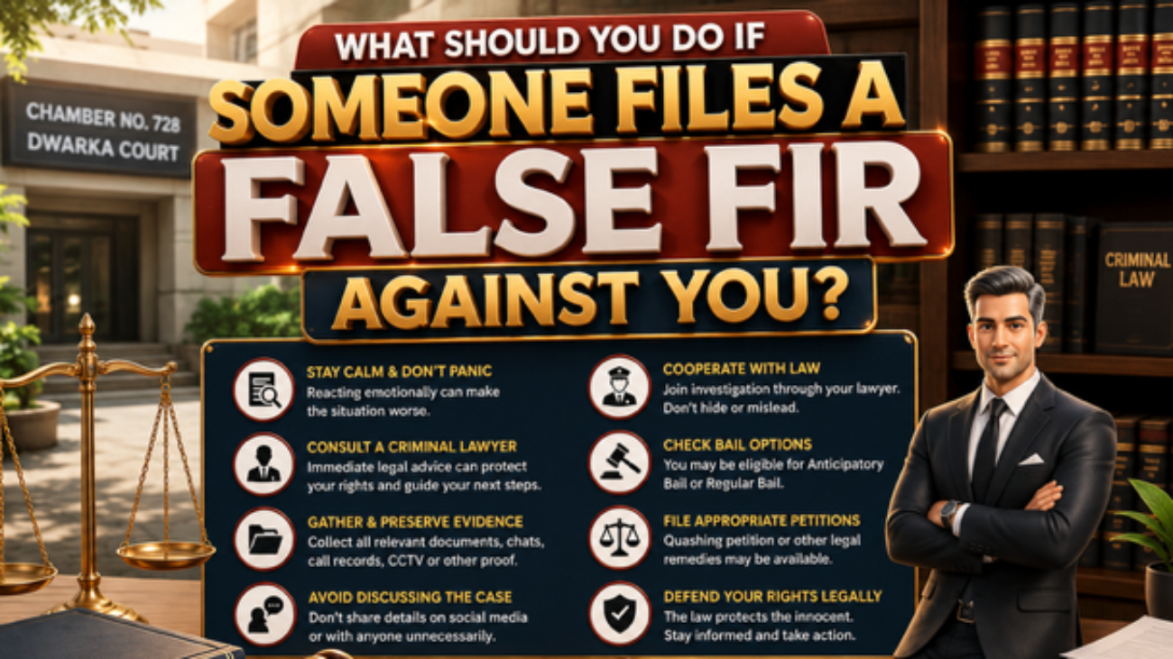 Advocate explaining legal remedies available when a false FIR is filed against a person in Dwarka Court Delhi.