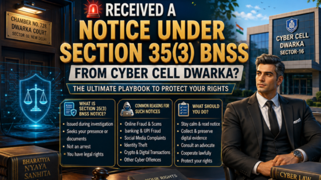 Advocate explaining Notice Under Section 35(3) BNSS from Cyber Cell Dwarka and legal rights